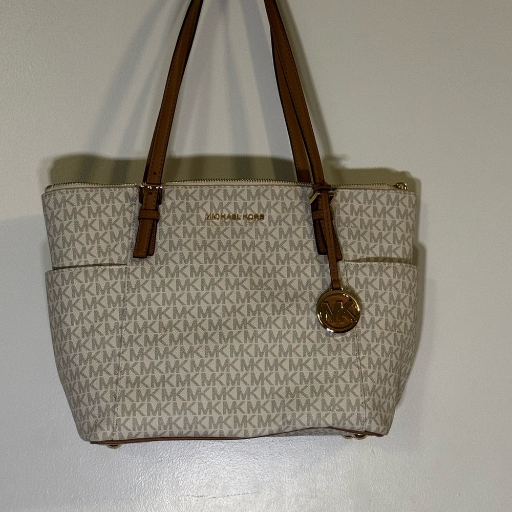 Michael Kors Beige and Brown Logo Tote